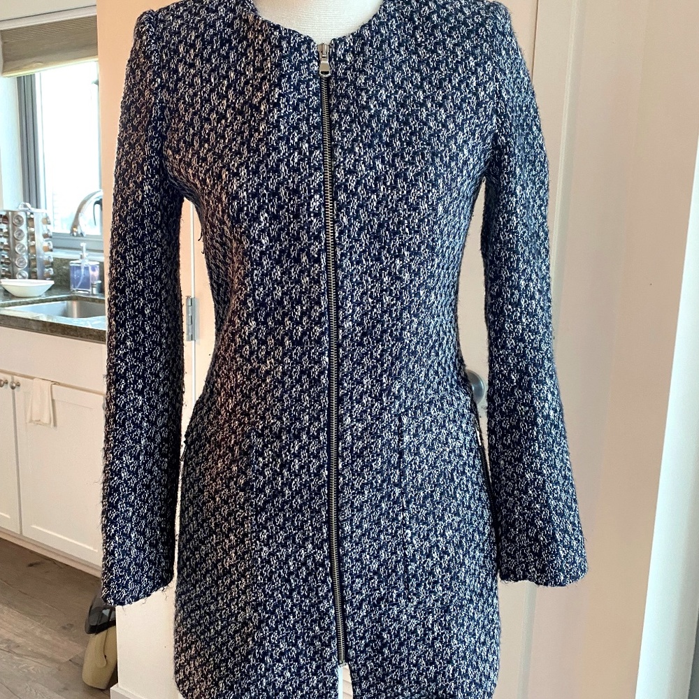 Zara size XS Tweed navy blue jacket/coat